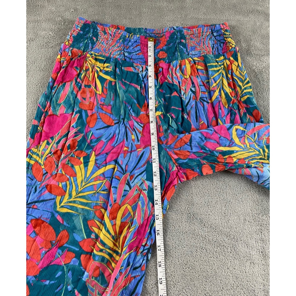 Kona Sol Womens Medium Tropical Palm Print Smocked Wide Leg Cover Up Pants Pink - Picture 11 of 15
